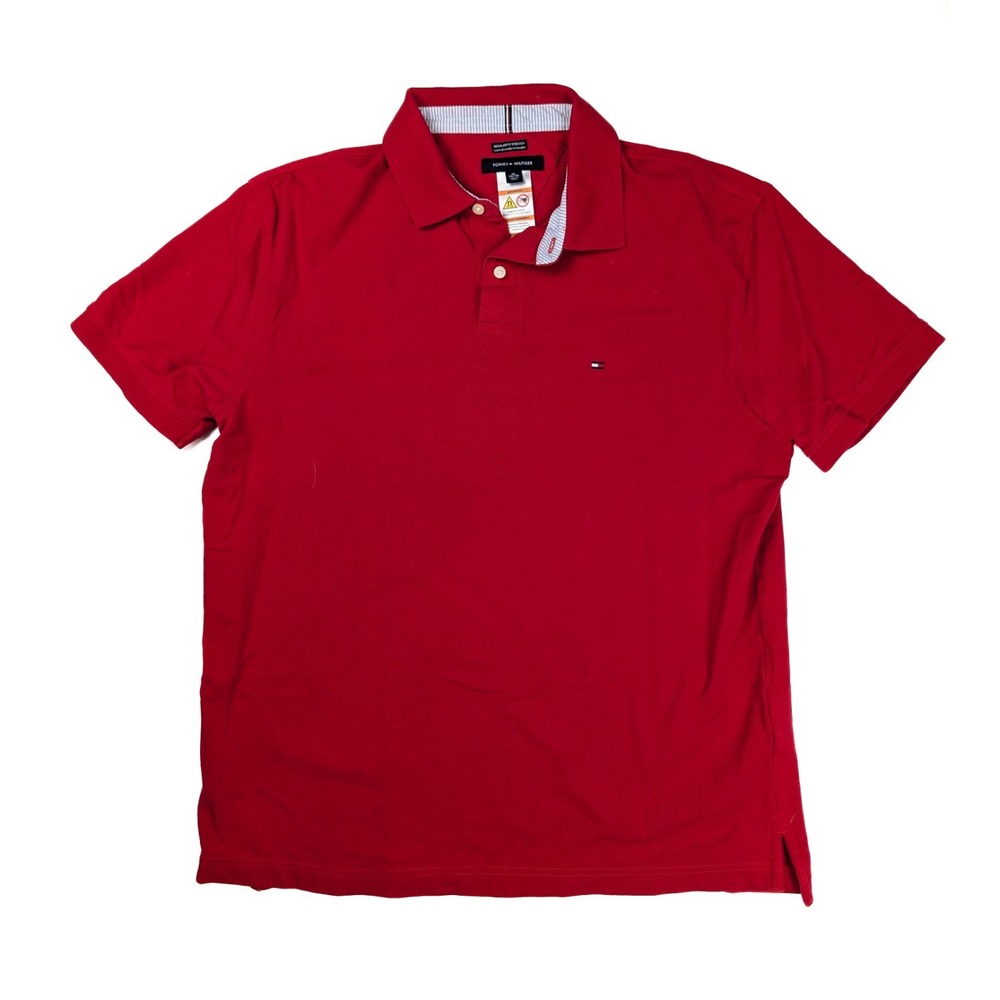 Tommy Hilfiger Y2K Regular Fit Royal Red 1/4 Button S/Sleeve Polo Men's Size XL